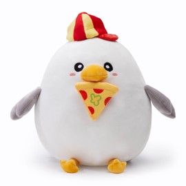 FunBase Cute Pizza Seagull Plush Toy, White Seagull Stuffed Animal with Cap,Plush Pillow for Kids, Boys and Girls,12 Inch