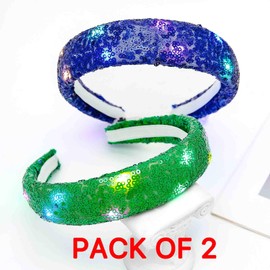 Barode Light Up Sequin Wide Headbands Blue Sparkly Costume Hair Accessories for Women