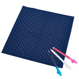 ORIGACH Sashiko Sewing Cloth (65 x 34 cm) with Pre-Printed Grid Line and Marking Pen, Traditional Japanese Sashiko Sewing Cloth for Embroidery Sewing Stitching, Black