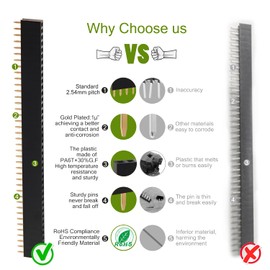 CHANZON Pin Header Pin Header 40 Pin x 10 Pieces Female Header Pins Straight Single Row Gold-Plated 2.54 mm for PCB, Arduino Gpio, Male, Machine, Breadboard, Electronic