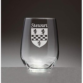 Stewart Irish Coat of Arms Stemless Wine Glasses (Sand Etched)