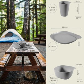 CALIPSO Camping Crockery Set for 1 Person, Shatterproof Plastic Tableware, 3-Piece Camping Crockery Set, Crockery Set for Garden, Plastic Tableware Including Plate, Bowl, Cup and Free Cutlery