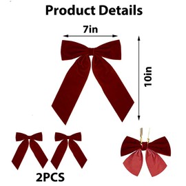 Anshome 2pcs Valentine’s Day Red Velvet Staircase Bow, 7"x10" Velvet Red Bows Vintage Decorative Bowknot Ornament for Wedding Garland, Gifts, Bbay Shower Indoor Outdoor Holiday Decor