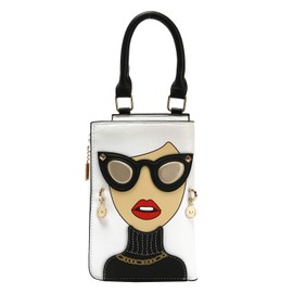 KUANG! Women Novelty Lady Face Shoulder Bags Funky PU Leather Top Handle Satchel Handbags Clutch Purse for Women