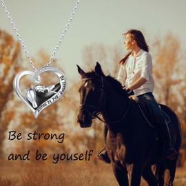 AMBCESSER Horse Pendant Necklace Sterling Silver Girl with Horse Jewelry Gift for Women Girls Horse Lover, Sterling Silver, Zircon