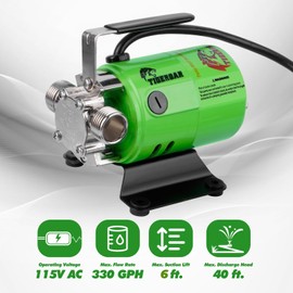 TIGEROAR Water Transfer Pump 115V Water Pump 330 GPH Utility Portable Electric with 6 ft. Suction Hose 0.1HP Rain Barrel Pump for Transferring from Ponds, Pools, Aquariums, Hot Tubs Green