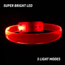 4 Magic Band Pack | Glow in The Dark | Flashing Light up for Concerts | Running Lights for Runners | Multiple Color Light up Bracelet | Glow in The Dark Bracelets | Led Bracelet (Red)