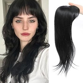 1PCS Hair Topper Clip in Bangs, 18 Inch 3D 360° Cover Hair Toppers for Women with Thinning (Black)