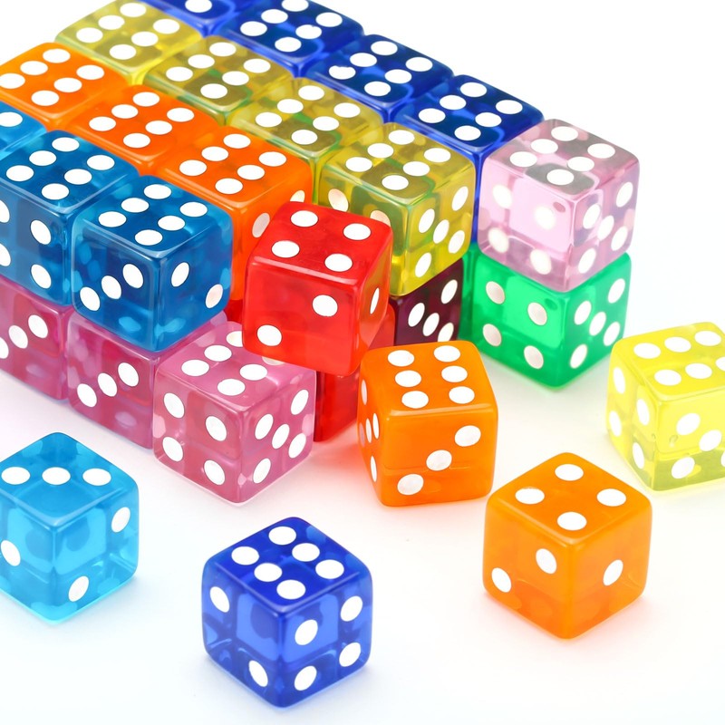 GWHOLE 40 Pieces 6-Sided Game Dice Set, 8 Translucent Colors