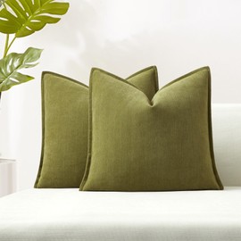 JUSPURBET Olive Herringbone Textured Throw Pillow Covers 24x24 inch Set of 2 for Home Decor Living Room Couch Bed Decorative Soft Luxury Chenille Cushion Case with Invisible Zipper