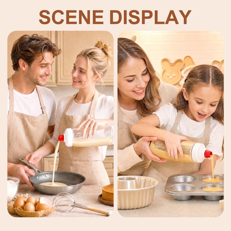 Dommsinon 2 Pack Pancake Batter Dispenser Bottle ，BPA-free 34oz dispenser，for