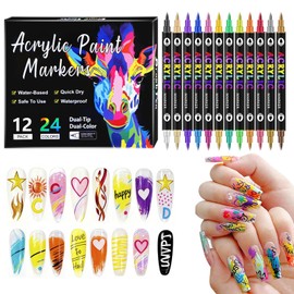 FSTGIA 24 Colors Nail Art Pens Set, 2026 New Nail Art Markers for Gel Nails, 3D Nail Polish Markers Quick Dry Dotting Point Liner Pens Acrylic Paint Pens for Drawing Painting DIY Nail Art