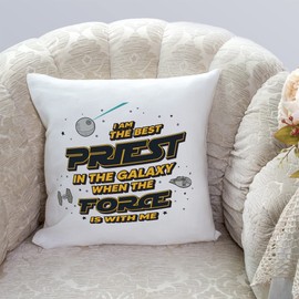 MUGFFINS PRIEST man Cushion Padding included - in English - Best in The Galaxy The Force is With Me - Funny gift - Pillow: cover and filling 15.7x15.7 inches