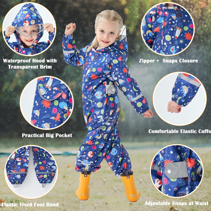 Fewlby - Traje de lluvia impermeable para niños con capucha,