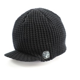 Born to Love Baby Boy's Stripe Visor Beanie with Tag Baby Hat XS 6 to 12 Months, Black Waffle