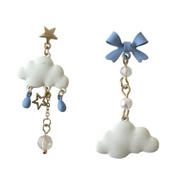 AIANFU Zinc Alloy White Cloud Earrings for Women Cute Dangling Asymmetrical Raindrop Stud Earrings Charms Jewelry Gifts (White)