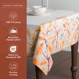 Maison d' Hermine 100% Cotton Table Cover - 54"x54" Square Decorative Tablecloth - Washable Tablecloths for Dining, Home, Farmhouse & Party - Ideal for Thanksgiving & Christmas - Oak Leaves Collection