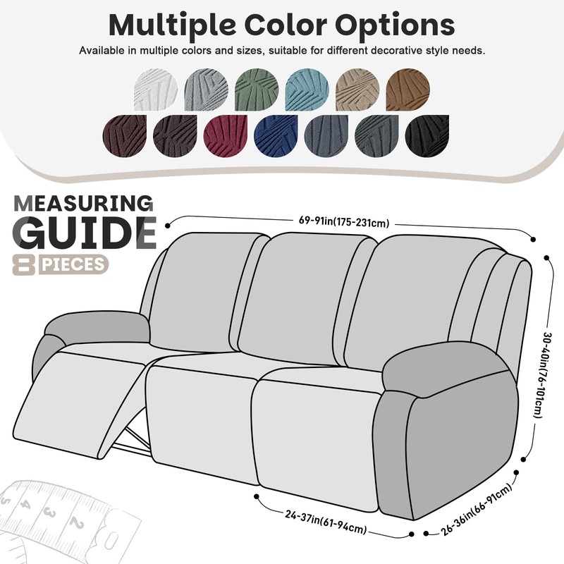VANSOFY Recliner Couch Cover, 8-Pieces Stretch Recliner Sofa Cover Soft