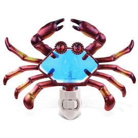 Puzzled Glass Art Night Light, Plug In Decorative Socket Lamp, Manual On & Off Portable Lights for Stairway, Bedroom, Bathroom, Nursery, Home Accessory & Kitchen Decor - Crab