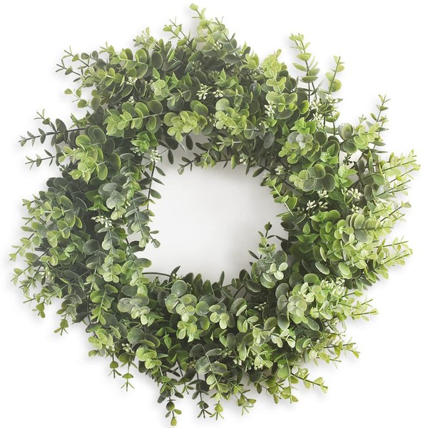 homEdge Artificial Eucalyptus Wreath for Front Door, 18” Farmhouse Wreaths for Wall, Party Wedding Décor, Indoor or Outdoor