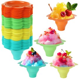 EATHEATY 200 Pcs 4 oz Colorful Snow Cone Cups Flower Shaped Ice Cream Snacks Cup, Reusable Plastic Ice Cream Bowls Shaved Ice Drip Cups for Holiday Party Birthday