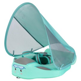 LOGIFTVE 2025 New Mambobaby Float with Removable UPF50+ UV Sun Protection Canopy, Waterproof Skin-Friendly Infant Swim Float for Aged 3-24 Months, Non-Inflatable Pool Float with Tail, Green