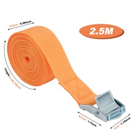 Behiruch Pack of 6 Tie Down Straps, 25 mm x 2.5 m Lashing Strap with Clamping Lock, Lashing Strap Adjustable Straps for Attaching, Lashing Straps for Car, Bike, Motorcycle, Luggage (Orange)