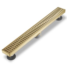 Sharp-tec 36 inch Linear Shower Drain, Gold Rectangular Floor Drain, V-Shape Design Drain Channel, 304 Stainless Steel, cUPC Certificated for Bathroom Shower Room (Drain Base is Not Included)