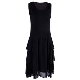 Vijiv Womens 1920s Inspired Flapper Dress High Tea Tiered Skirt Roaring 20s Fashion Great Gatsby Dress Black X-Large