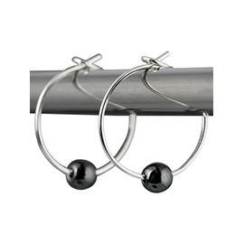 Tiny Dark Grey Haematite Gemstone & Sterling Silver Hoop Earrings with Gift Box