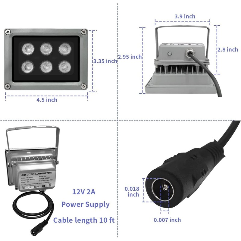 IR Illuminator 850nm Infrared Flood Light for Security Camera