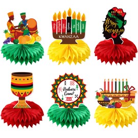 Kwanzaa Honeycomb Centerpiece Decoration Table Toppers African Heritage Holiday Party Kwanzaa Party Honeycomb Toppers Party Supplies Favors Honeycomb Table Centerpieces - 6 Counts