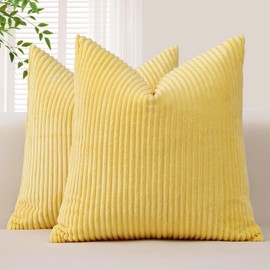 Sungeek Set of 2 Corduroy Striped Soft Cushion Covers Boho Solid Farmhouse Throw Pillow Covers Decorative Lumbar Pillowcases for Sofa Couch Bedroom 45x45cm, Yellow