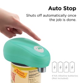 Kitchen Mama One Touch Electric Can Opener: Open with Simple Press of A Button - Auto Stop As Task Completes, Ergonomic, Smooth Edge, Food-Safe, Battery Operated (Teal)