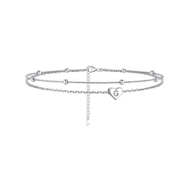ChicSilver Sterling Silver Anklets for Women 925 Ankle Bracelets for Women Layered Heart Anklet With Beaded Anklets for Women