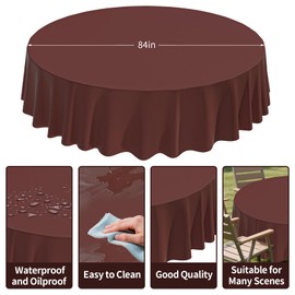 CXPSINC 2 Pack Premium Disposable Plastic Tablecloth 84" Round Table Cover for Birthdays Weddings Christmas Anniversary (Brown)