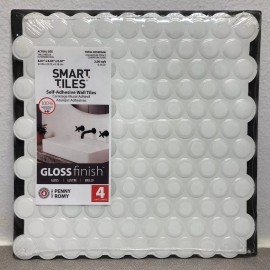 Smart Tiles SM1184 8.95" W X 8.98" L White Glazed Vinyl Adhesive Wall Tile 4 pc