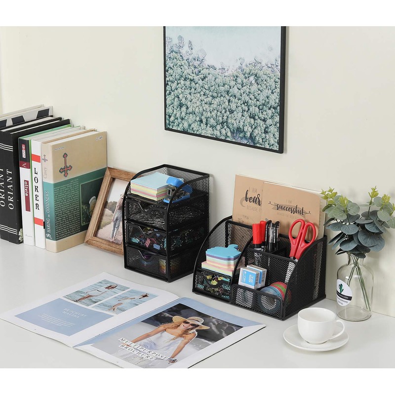EasyPAG Mesh 3 Tier Small Drawer Storage Desk Tidy Desktop