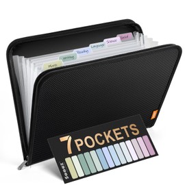 Sooez 7 Pockets Accordion File Organizer, Zipper Expanding File Folder, Heavy Duty Folder Organizer, Sleek Letter Size Accordion Folder, Portable Expandable File Folder, 14 x 11.2 Inch, Black