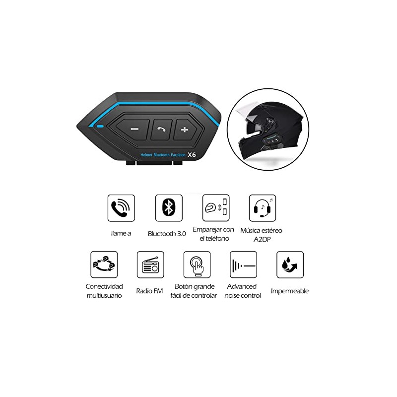 Autbye - Auricular Bluetooth para Motocicleta con MicrFono, Compatible con