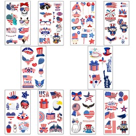 10 Sheet Independence Day Temporary Tattoos,Red White Blue Party Supplies Patriotic Stickers 4th of July Tattoos with American Flag for Kids Adults Memorial Day Independence Day US Party Decorations