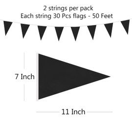 100 Feet Black Pennant Banner Flags, 60 Pcs DIY Flag for Birthday, Party, Shops, Outdoor and Indoor Decorations, Festival Celebration (Black)