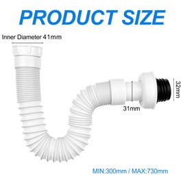 Fousenuk Plastic drainage pipe for washbasin, odour trap, drain hose, bathroom, flexible pipe siphon, flexible drain pipe, kitchen, siphon for sink, plastic, extendable from 300 - 730 mm