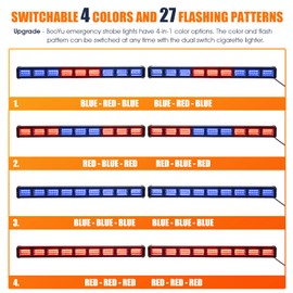 BooYu [Upgraded] Red/Blue Police Firefighter Emergency Strobe Traffic Advisor Light Bar Switchable 4 Colors 162 LED Windshield 2 in 1 Visor Safety Warning Hazard Flashing Lights for Truck Vehicle