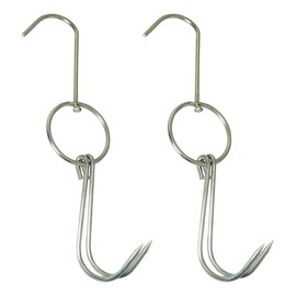 Pro Bamboo Kitchen 2PCS Stainless Steel Double Meat Hooks Beijing Roast Duck Accessories Steel Coarse Short Hanging Hooks 24cm Roast Lamb BBQ Hooks Ham Store Hooks BBQ Grill Cooking Tools