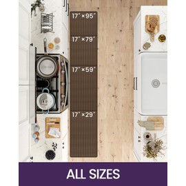 DEXI Kitchen Rug Anti Fatigue,Non Skid Cushioned Comfort Standing Kitchen Mat Waterproof and Oil Proof Floor Runner Mat, Easy to Clean, 17"x95", Brown