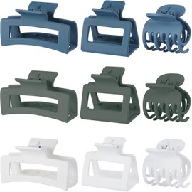 3 Style Hair Claw Clips Set - 9 pcs Medium Rectangle and Square Clips for Thick and Thin Hair Women's Accessories (Blue, One size)