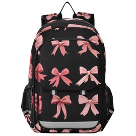 ALAZA Pink Bow Black Laptop Backpack Purse for Women Men School Bag 17 Inch Bookbag Student Boys Girls Travel Casual Daypack