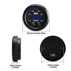 ZHSYMX Universal 52mm Water Temperature Gauge with Alarm and 1/8 Npt Sensor Car Digital Meter Blue Display Temp 100-300F(38-150C)