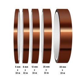 ASFWAGQ 5 Rolls Heat Resistant Tape Polyimide Film Tape High Temperature Tape Sublimation Tape 3D Printer Heat Resistant Tape Electronic Insulation Tape 33M (5mm, 8mm, 12mm, 25mm, 30mm)